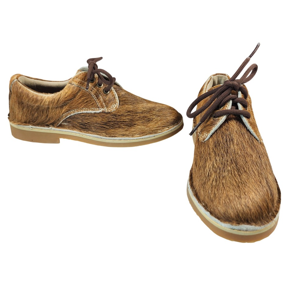 Uwezo Hair-on-Hide Cowhide Brown Leather Oxford Lace Up Flats Shoes Women's 8